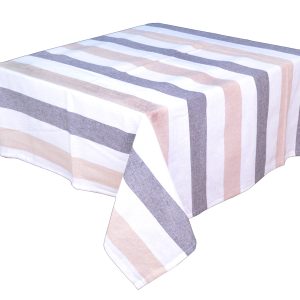 Mantel Cuadrado listado Blanco Beige Y Gris